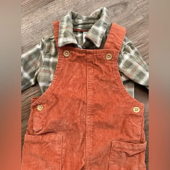 Carters Overalls with Flannel Button Down Shirt 6 months - Picture 3 of 4